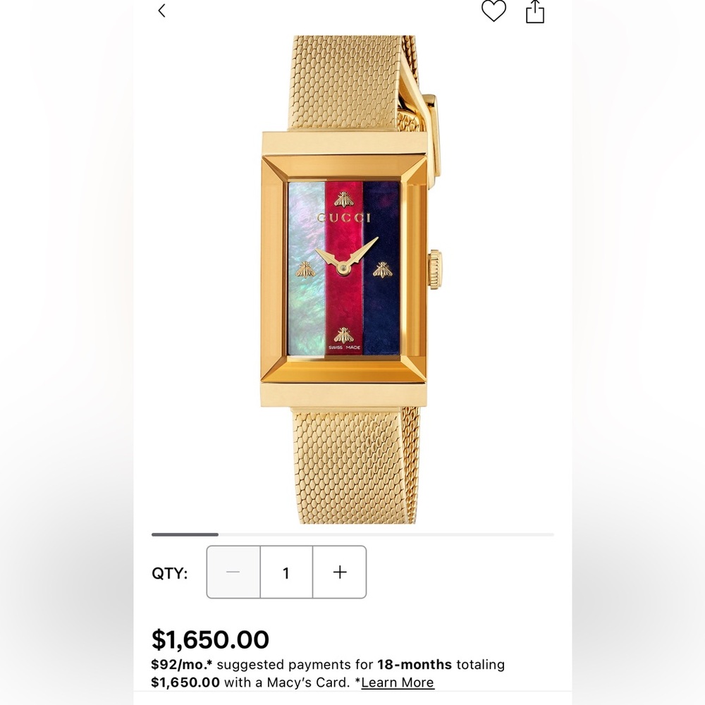 Gucci Women’s Swiss G-Frame Gold-Tone PVD Stainless Steel Mesh Bracelet Watch